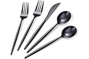 Rubtlamp 90Pcs Plastic Black Silverware, Black Disposable Cutlery, Plastic Utensils Heay Duty include 30 Plastic Knives 60 Plastic Black Forks and Spoons, Black Cutlery For Halloween Decorations