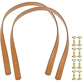 uxcell 2Pcs Leather Bag Handles, 23.6" Replacement Handle PU Leather Sew on Shoulder Purse Straps with Rivets for DIY Tote Bag Making Wallet Handbag Repair, Light Brown