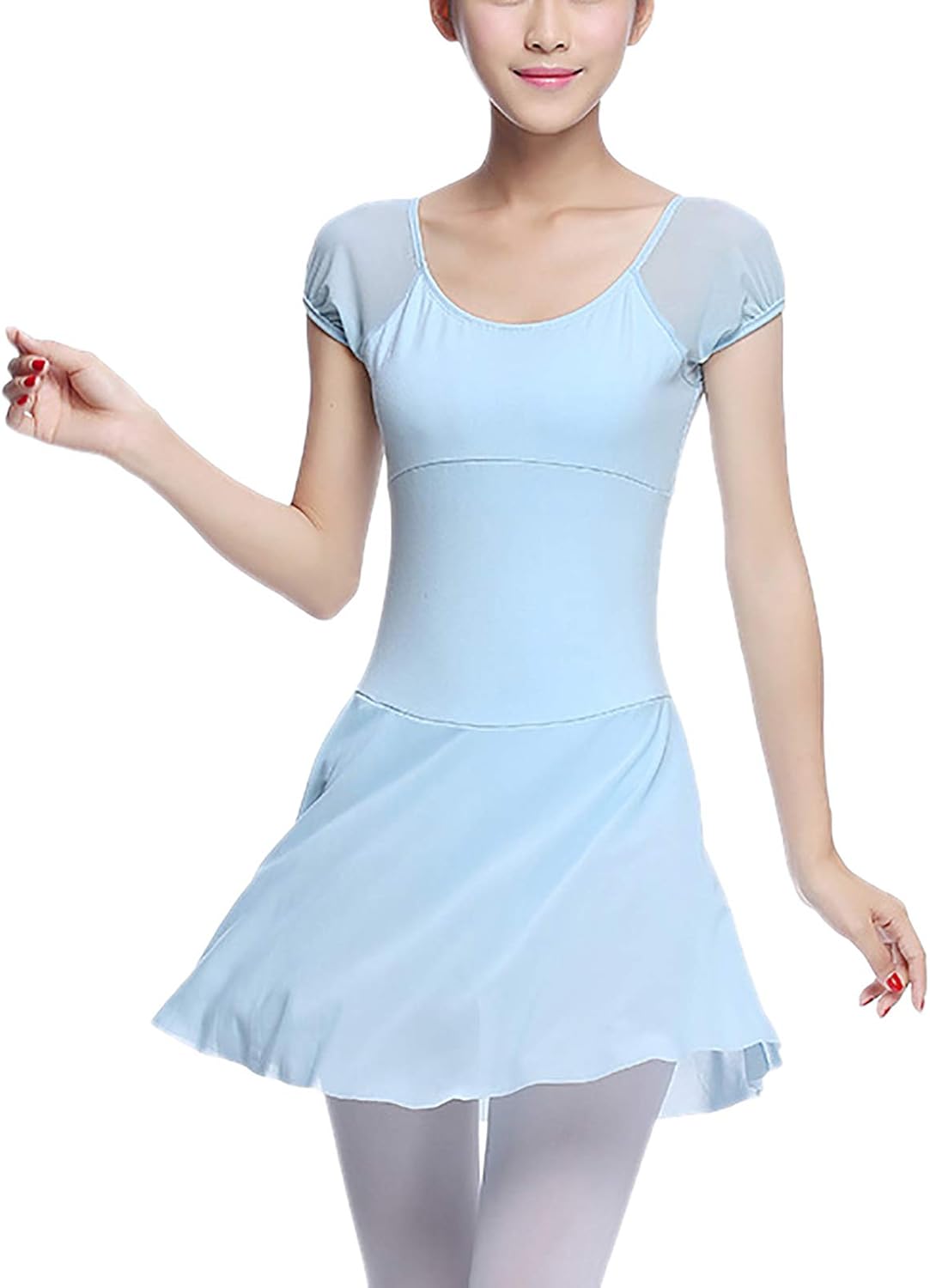 Adult Skirted Leotard Dress Shirt Cotton Mesh Ballet Dance Bodysuit