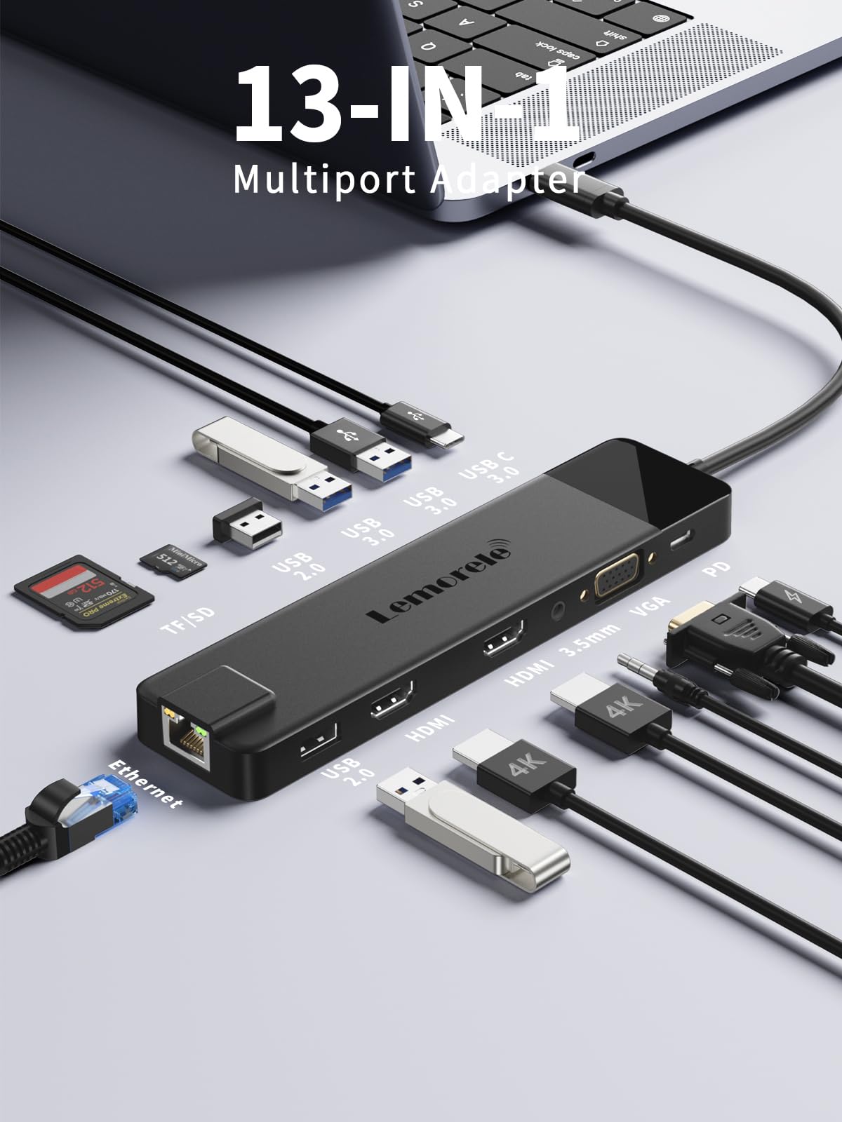 Docking Station USB C Hub 3 Display-2026 Upgrade mit Dual 4K HDMI, VGA, 1000M Ethernet, 4 USBA 3.0/2.0, 100W PD, SD/TF, AUX 3.5mm Multiport Adapter für Windows/Mac/Dell/HP und mehr Typ C Geräten 2
