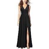WOOSEA Women Sleeveless Deep V Neck Split Loose Sexy Plain Long Maxi Casual Dress