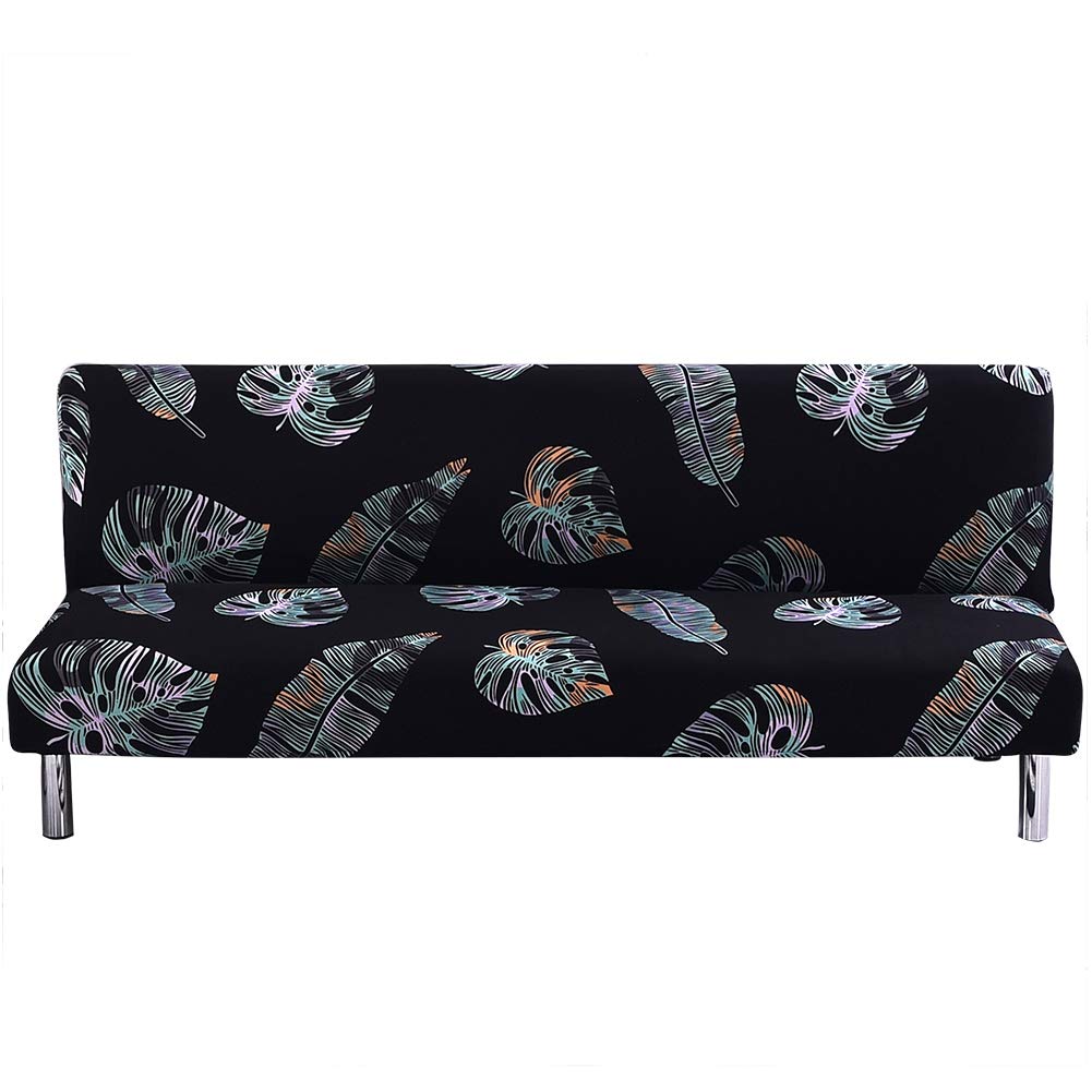 Mingfuxin Armless Sofa Bed Cover, Spandex Stretch Futon Slipcover Protector, Non-Slip Elastic Folding Couch Sofa Shield Fits for 2-3 Seater Folding Sofa Bed without Armrests (Rainforest)