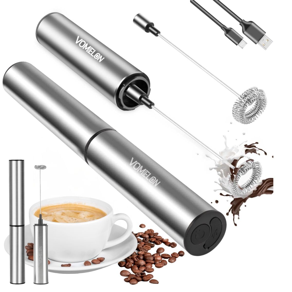 Photo 1 of Rechargeable Milk Frother Battery Operated,2-Speed Portable Travel Frother,Electric Milk Foamer Coffee Frother for Latte, Cappuccino, Hot Chocolate Drink Mixer with Double Mini Whisks and USB Cable