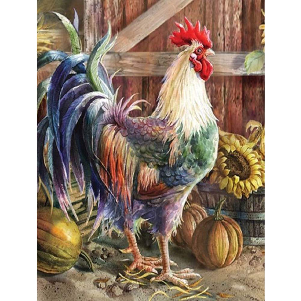 DIY 5D Diamond Painting by Numbers Kits, Rooster Sunflower, Chicken Flower, Full Drill Rhinestones Paint with Diamonds Crystal Diamond Art (Chicken)