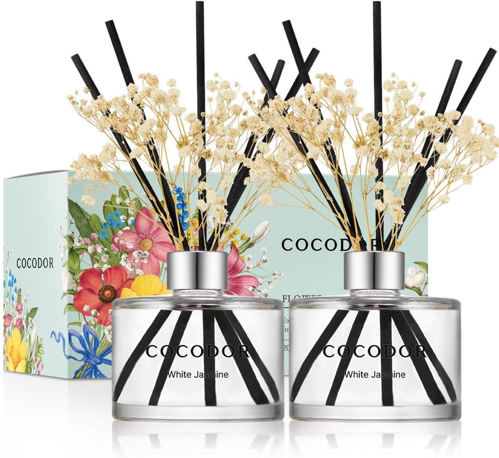Cocod'or Preserved Flower Reed Diffuser White Jasmine 6.7oz 2Pack