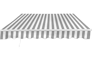 ALEKO 10x8 ft Electric Retractable Patio Awning, Remote Control Motorized & Manual Crank, Outdoor Shade Canopy with UV-Resistant Fabric - White Frame, Gray/White