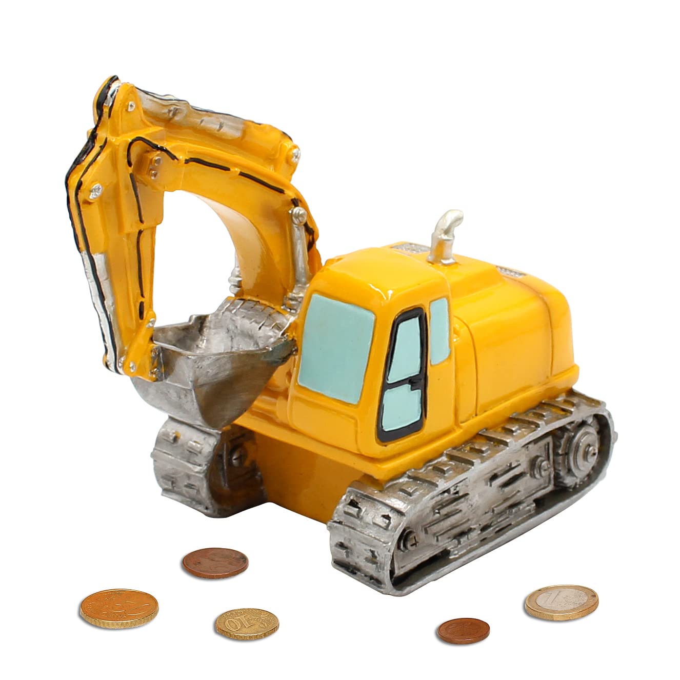 Dekohelden24 Money Box as Digger Made of Poly – Economy Car – Money Box in Yellow with Plastic Closure Size L x W x H: Approx. 17 x 11 x 16 cm