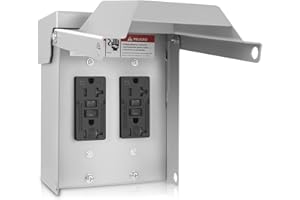 BOBUY Outdoor Electrical Outlet Box,Dual 20 AMP WRTR GFCI Receptacles, Weatherproof Metal Outdoor Electrical Outlet Box, Waterproof 3R Cover