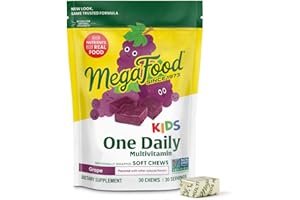 MegaFood Kids One Daily Multivitamin Soft Chews - Kids Vitamins with Vitamin B, Vitamin C, Vitamin D & Vitamin E - Age 4+, Vegetarian, Made Without 9 Food Allergens - Grape Flavor - 30 Chews