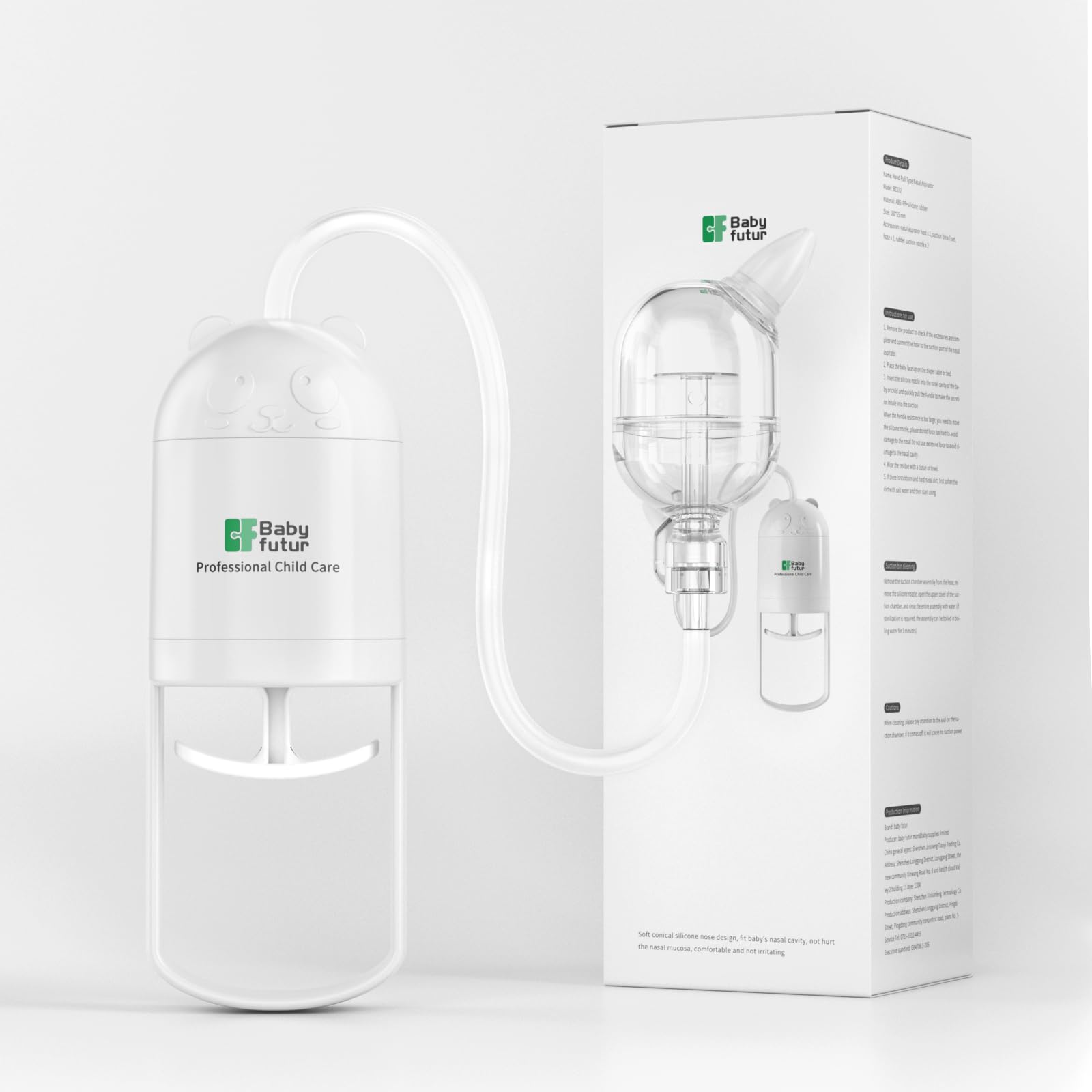 Baby Futur Nasal Aspirator for Baby (White Panda) – Push-Pull Control,Simple to Use Baby Nose Sucker – Gentle Handling of Nasal Mucus– Lcludes Storage Box & Booger Clip
