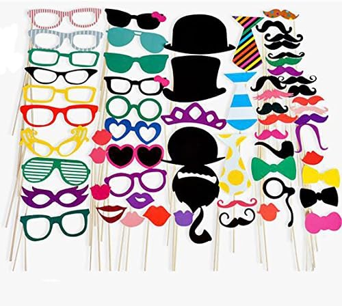 Photo Booth Props Party Supplies,Toqueen 58pcs Kit for Birthday Wedding &amp; Photobooth Reunions Dress-up Costume Accessories with Mustache,Hats,Glasses,Mouth,Bowler,Bowties