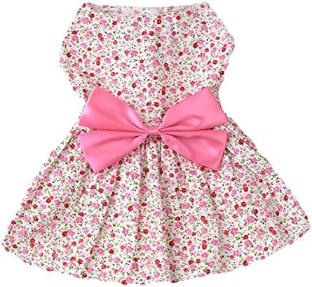 Puppy Dog Cute Skirt Girls Dog Dress Small Dog Princess Pink Bow Dress (M, pink)