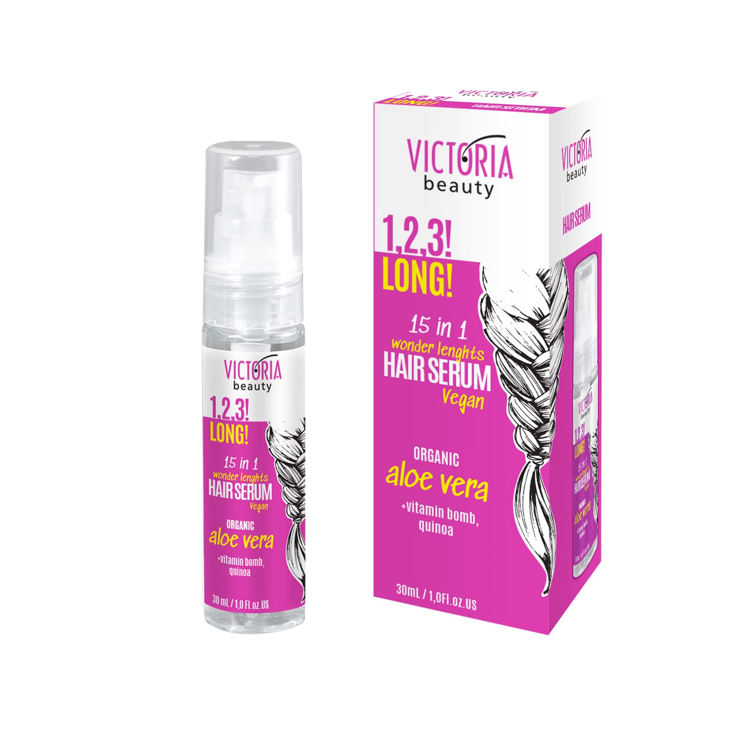 Victoria Beauty 1,2,3! Long! Castor Oil Hair Growth Serum – Hair Loss Treatment for Women with Vitamins A - Retinol, B3 - Niacinamide, and B5 - Panthenol, Aloe Vera, and Quinoa, 30ml