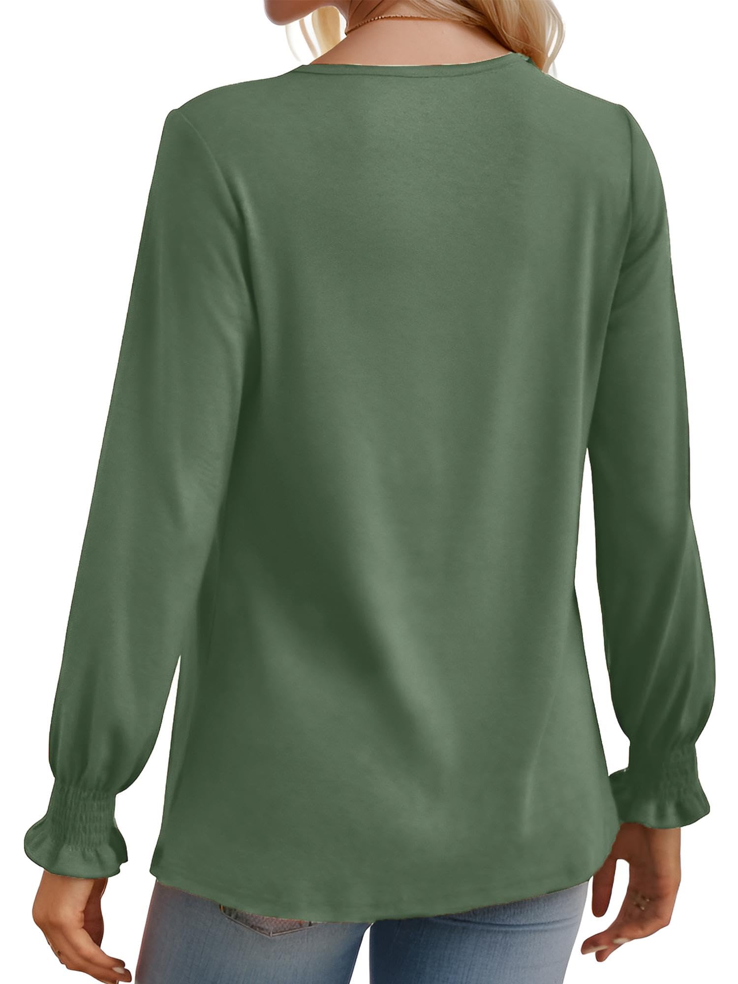 Am Direct Plus Size Women Everyday Blouse Casual Long Sleeve T-Shirt with Bell Sleeve & Ruffle Trim XXL Green