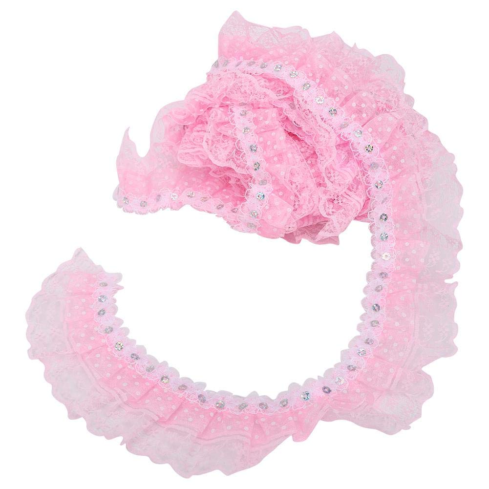 5 Yards Multi-Color Lace Ribbon 45mm Printing Dots Pleated Trim Mesh Lace Ribbon DIY Lace Sewing Sequins Embroidered(Pink)
