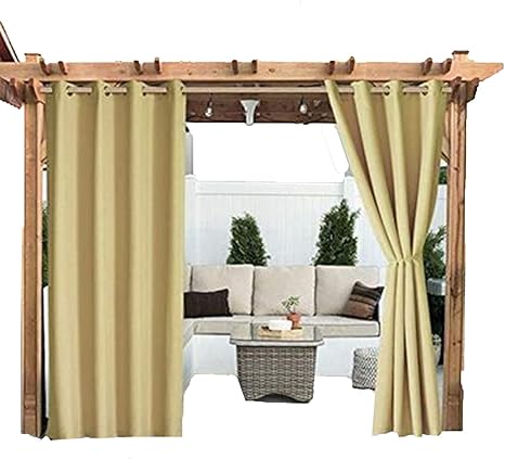 Amazon Co Jp 屋外用カーテン ガーデン用 防水 遮光カーテン グロメット付き エクステリアドアカーテン グロメット付き 紫外線保護 ガーデンパティオバルコニー用 2ピースyellow 2 5 2 7m 産業 研究開発用品