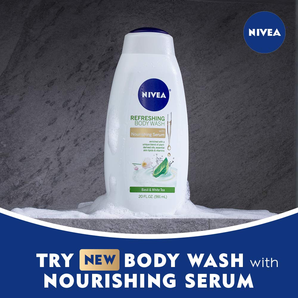 NIVEA Refreshing Basil and White Tea Body Wash - with Nourishing Serum - 20 fl. oz. Bottle : Beauty