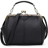 YOUNXSL Vintage Hollow Handbag for Women Leather Shoulder Bag Evening Clutch Bag Kiss Lock Closure Crossbody Bag Purse
