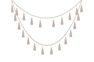 Janinka Boho Tassel Garland Decor Wooden Bead Garlands 9.8ft Wood Beads Banner with Tassels Boho Wall Hanging Macrame Banner Farmhouse Home Decor Rustic Country Holiday Decoration(Classic Color)