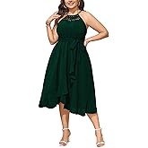 SCOMCHIC Womens Plus Size Summer Dresses Sleeveless Halter Neck A Line High Low Split Ruffle Long Dress with Belt