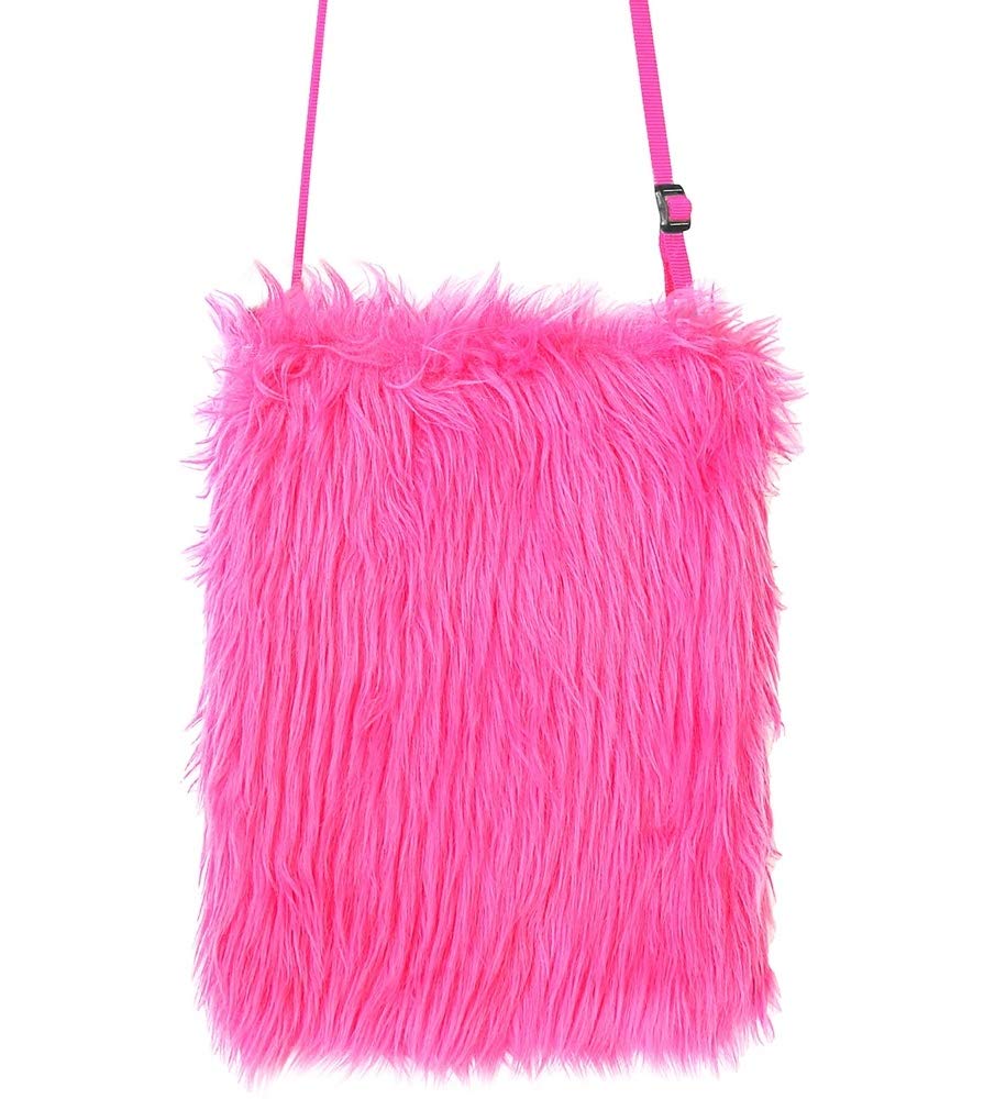 Widmann 09818 - Plush Handbag for Adults Women, Neon, Disco, 80s, 60s, Hippie, Pink Night, Pride, Carnival, Theme Parties, Fluorescent Pink Color