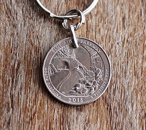 Blue Ridge Parkway Coin Keychain U.S. Commemorative Quarter North Carolina Key Ring 2015
