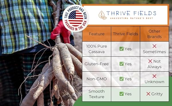 THRIVE FIELDS CASSAVA FLOUR – ALL-PURPOSE YUCA ROOT FLOUR FOR BAKING – GRAIN AND NUT FREE, NON GMO – GREAT FOR TORTILLAS, PANCAKES, PASTA, COOKING & MORE – 2 LB BAG