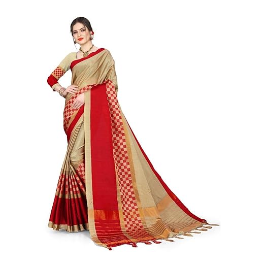 Cotton Sillk Saree With Blouse Piece Dobby Chex Gold A