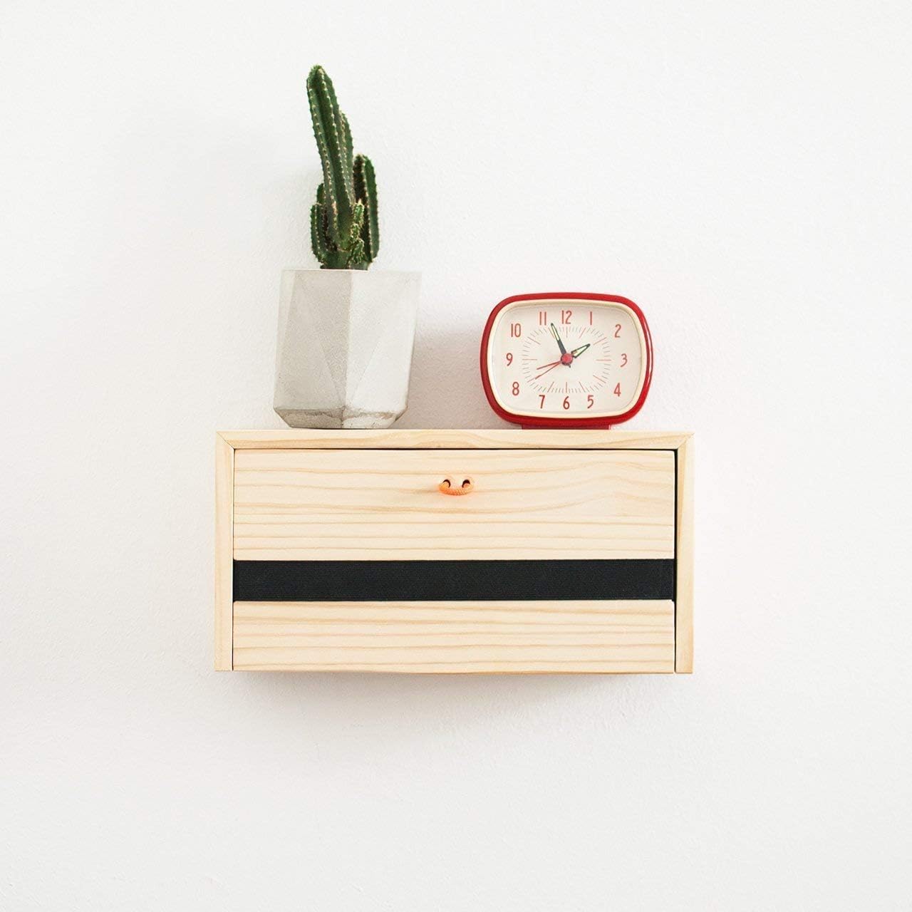 Floating wood minimal nightstand - Wall shelf with drawer - Scandinavian floating bedside table - Floating wooden box shelf