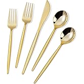 MirthMood 60 PCS Gold Plastic Silverware,Gold Disposable Utensils, disposable silverware heavy duty, 20 Forks, 20 Spoons, 20 Knives, Perfect for Party, Wedding and Daily Use