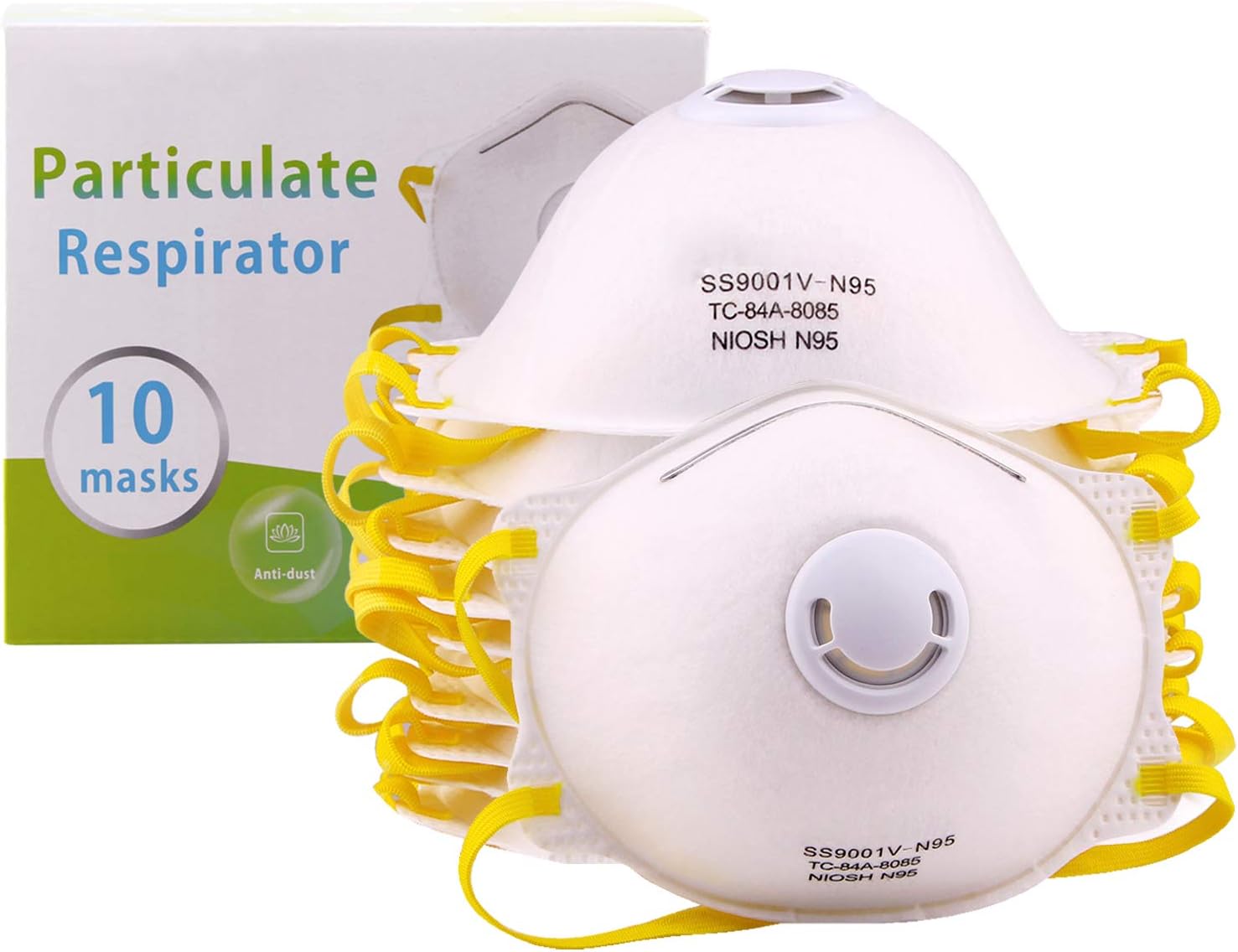 DERPROF Particulate Respirator Mask - N95 Mask with Valve Particle Dust Mask for Drywall Sanding, Grinding, Sawing, Painting and Insulating Particles (10 Pack)