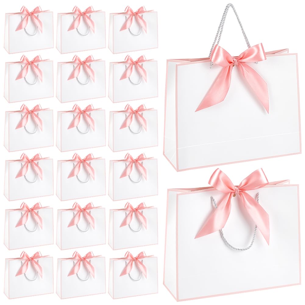 Photo 1 of INTERWARM 24Pcs Medium Large Gift Bag with Ribbon, 12.6x9.84x3.94 Inch Party Favor Bags with Handle Medium Large Paper Bag for Wedding Birthday Thanksgiving Mother's Day Anniversary(White, Pink)