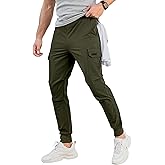 Comdecevis Men's Cargo Jogger Pants Stretch Sweatpants Slim Fit Tactical Pants with Zipper Pockets Casual Trousers