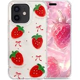 Cute Kawaii Clear Strawberry phone Case for iPhone 12/12 Pro Woman Gift | Kawaii red Polka Dot bows Design,Slim Fit TPU Bumper,Raised Edges Protective,summer fruit vibe,for Teen Girls Women Men 6.1"