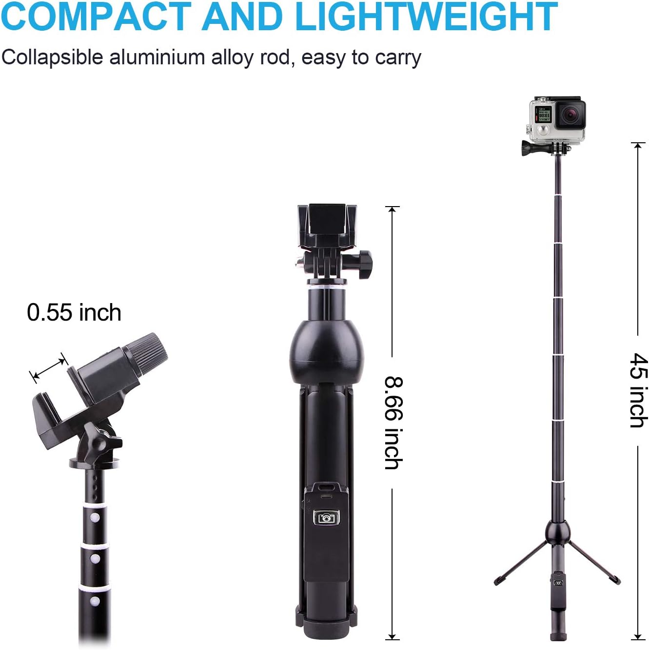 Selfie Stick Tripod Bluetooth, LATZZ 45 Inch Phone Tripod, Extendable iPhone Stand Tripod with Wireless Remote Shutter Compatible iPhone 11Pro/Xs MAX/XR/X/8/8P/7/7P/6/6P/Galaxy Note 8/S10/S9+/S9, More