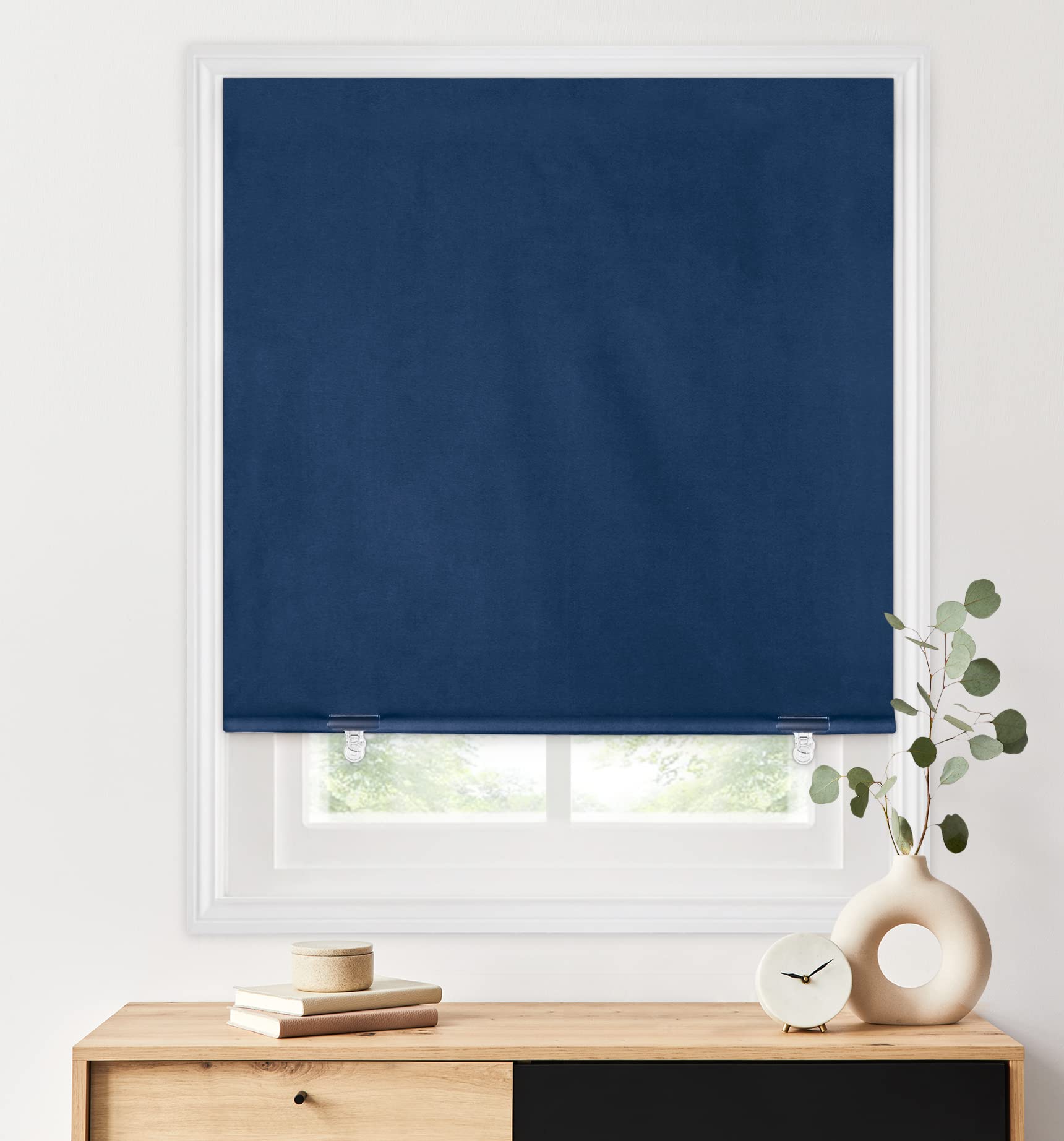 Photo 1 of LazBlinds 100% Blackout Roller Shades, No Tools No Drill Cordless Blinds for Windows, Thermal Insulated UV Protection Privacy Window Shades for Bedroom (36''W x 72''H, Navy Blue)