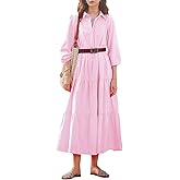 Women Button Down Maxi Shirt Dress Long Sleeve Flowy Tiered Collared Dresses with Pockets