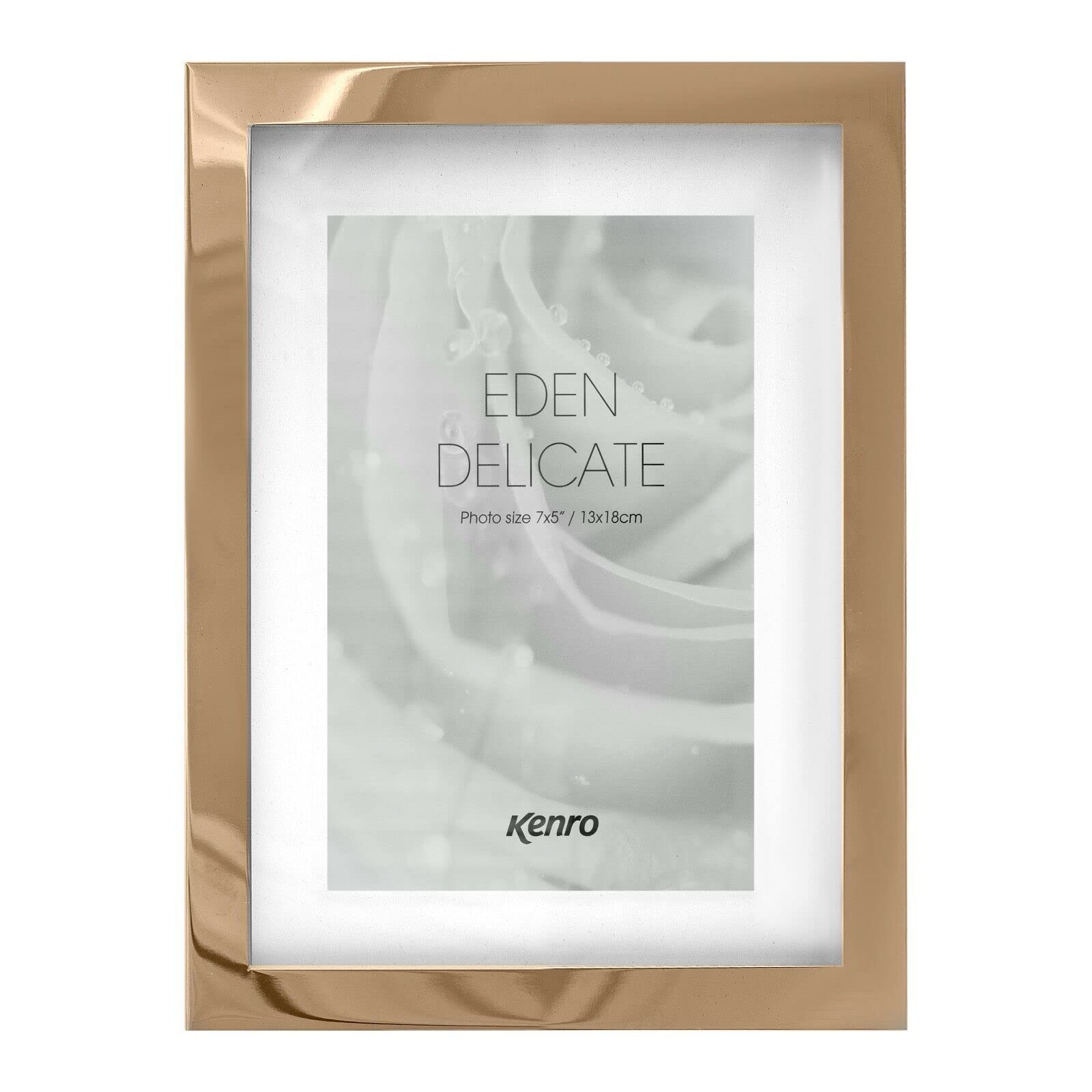 Kenro Eden Delicate Rose Gold Plated Metal Photo Frame with Ivory Mount (8x6 Inch / 15x20cm) - Luxury Rose Gold Picture Frame with Black Easel Back (Gift Box Included)