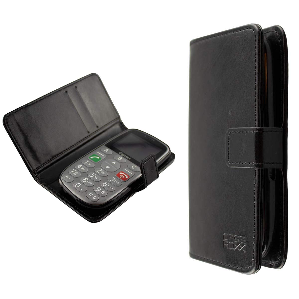 caseroxx Bookstyle-Case for Gigaset GL390, Cover, faux leather, black, Card Slots & Magnetic Closure