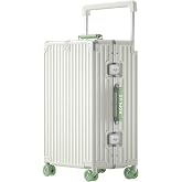 ROPLUS Aluminium Frame Checked-Luggage with Smooth Jelly Wheels, Hardside Zipperless Rolling Suitcase with TSA Lock (WhiteGreen, 24-Inch)