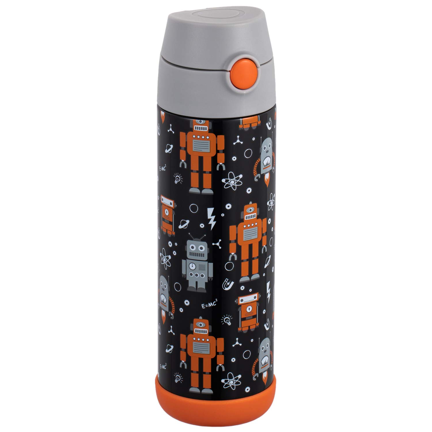 Snug Kids Flask - Stainless Steel Insulated Water Bottle with Straw for Children/Toddlers (Girls/Boys) - Robots, 500ml