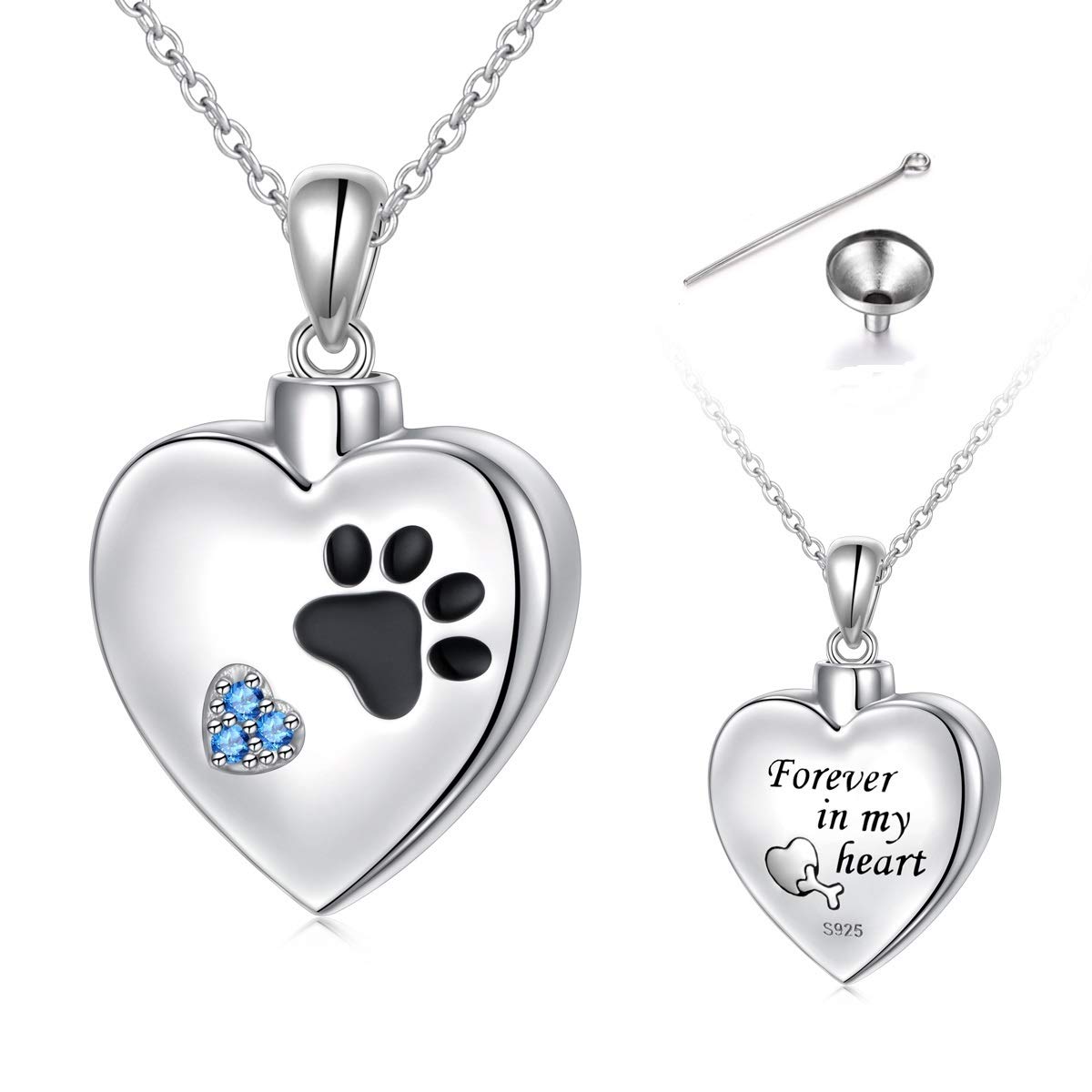 Flyow Paw Print Urn Necklaces for Ashes for Women Girls Cremation Jewelry 925 Sterling Silver Eternity Memorial Forever in My Heart Ashes Keepsake Adjustable Length — image 1