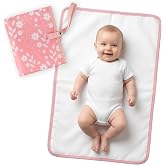 Portable Diaper Changing Pad, Waterproof Baby Changing Mat with Wrist Strap | Wipeable Compact Travel Changing Pad for Diaper Bag - Gifts for Baby Shower by PHOEBUS BABY(Pink Flowers)