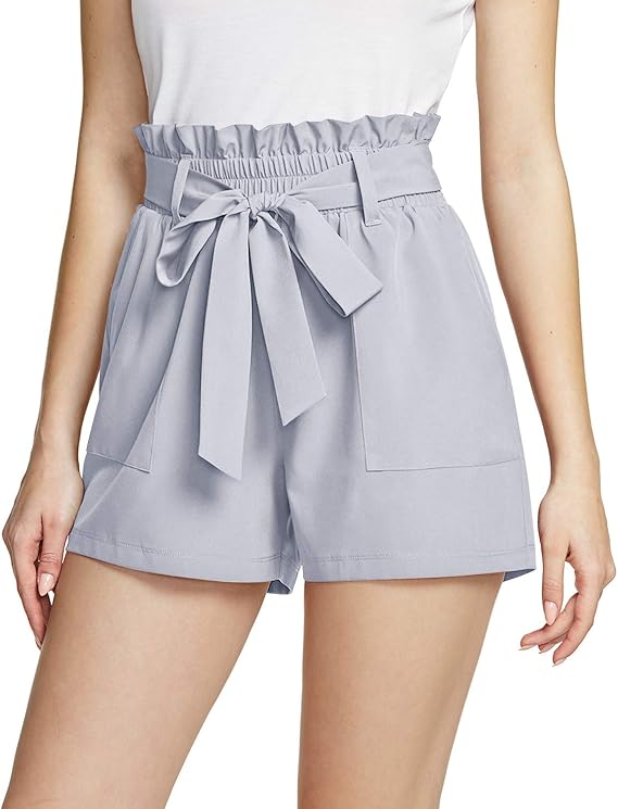 ATIKA Women's Paper Bag Shorts, Elastic High Waist Summer Casual Shorts