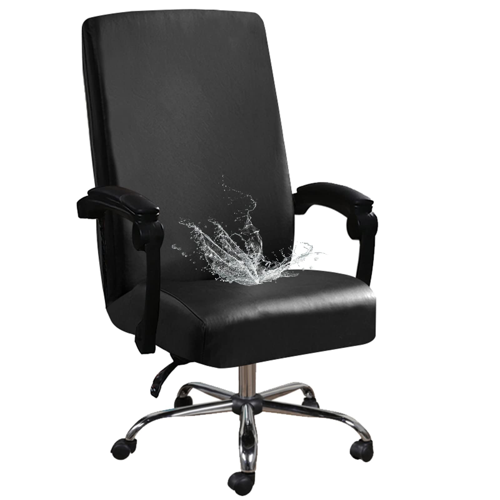 Bestenrose Waterproof Office Chair Cover with Elastic Bottom Stretch Computer High Back Chair Cover Chair Slipcovers Protector Removable Chair Seat Cushion Protectors (Black, Large)