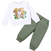 IKADEX Toddler Baby 1st 2nd Birthday Outfit Boy Girl Animal Wild One Print Long Sleeve Top Sweatshirt and Pant Set 2Pcs