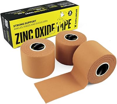 SPORTTAPE 3 Rolls Tan Zinc Oxide Tape 5cm x 10m Rigid Athletic Strapping