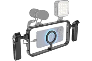 UURIG Phone Cage Compatible with Magsafe, Smartphone Professional Rig Kit with 2 Handles Detachable, for iPhone 16 15 14 13 12 Series w Magsafe Handheld Filmmaking Vlogging Stabilizer Mount
