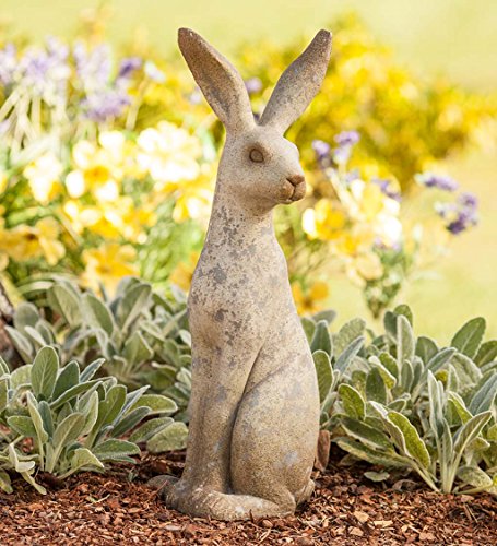 Wind & Weather Sitting Bunny Sculpture, Weather Resistant, Natural Pose, Garden Statue (Tall)