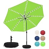 Sundale Outdoor Solar 80 LED 9 ft Patio Umbrella with Sand Bag Umbrella Base, Outdoor Umbrella with Tilt and Crank, Apple Green